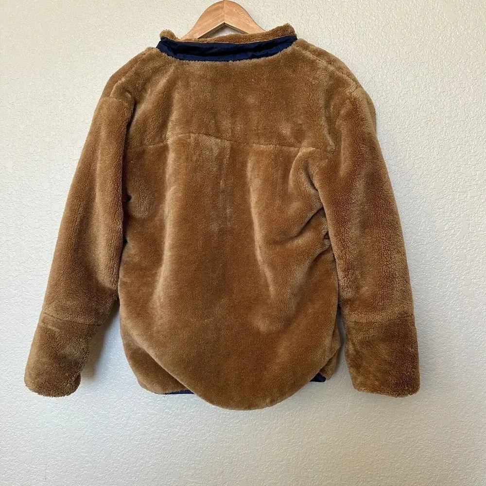 Tommy‎ Bahama Girls Fuzzy Teddy Jacket size 16 brown blue XXL teen zip pockets